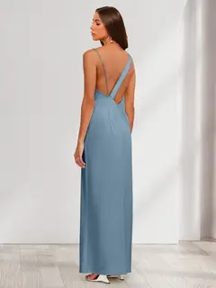 Sheath/Column V-Neck Ruched Ankle-Length Satin Evening Dresses — view 2