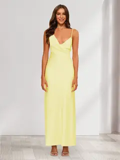 Sheath/Column V-Neck Ruched Ankle-Length Satin Evening Dresses — view 10