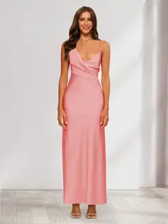 Sheath/Column V-Neck Ruched Ankle-Length Satin Evening Dresses — view 12