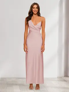 Sheath/Column V-Neck Ruched Ankle-Length Satin Evening Dresses — view 15