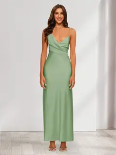 Sheath/Column V-Neck Ruched Ankle-Length Satin Evening Dresses — view 17