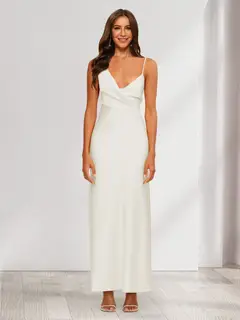 Sheath/Column V-Neck Ruched Ankle-Length Satin Evening Dresses — view 27