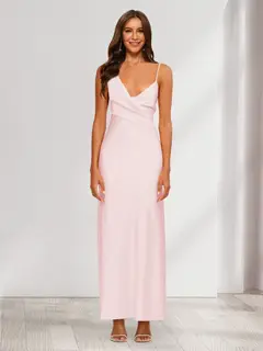 Sheath/Column V-Neck Ruched Ankle-Length Satin Evening Dresses — view 32