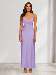 Sheath/Column V-Neck Ruched Ankle-Length Satin Evening Dresses — view 33