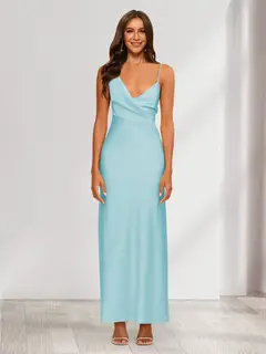 Sheath/Column V-Neck Ruched Ankle-Length Satin Evening Dresses — view 35