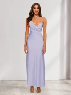 Sheath/Column V-Neck Ruched Ankle-Length Satin Evening Dresses — view 36