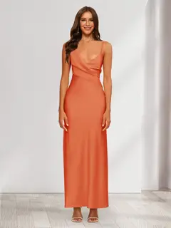 Sheath/Column V-Neck Ruched Ankle-Length Satin Evening Dresses — view 43