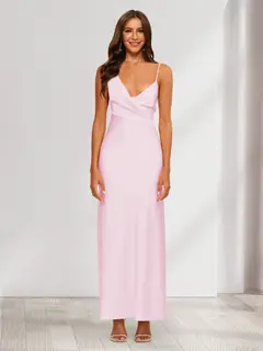 Sheath/Column V-Neck Ruched Ankle-Length Satin Evening Dresses — view 47