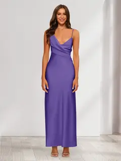 Sheath/Column V-Neck Ruched Ankle-Length Satin Evening Dresses — view 50