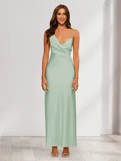 Sheath/Column V-Neck Ruched Ankle-Length Satin Evening Dresses — view 54