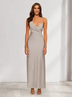 Sheath/Column V-Neck Ruched Ankle-Length Satin Evening Dresses — view 60