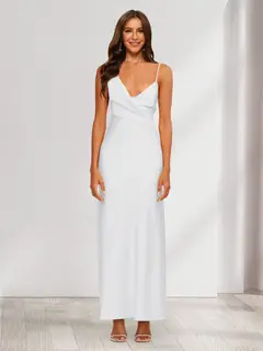 Sheath/Column V-Neck Ruched Ankle-Length Satin Evening Dresses — view 63
