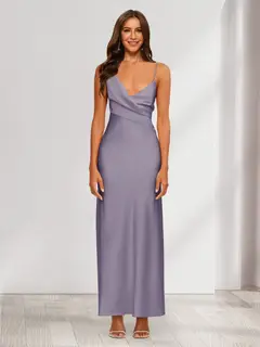 Sheath/Column V-Neck Ruched Ankle-Length Satin Evening Dresses — view 64