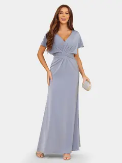 Sheath/Column V-Neck Short Sleeves Evening Dresses with Ruched — view 1