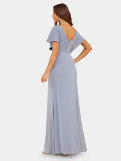 Sheath/Column V-Neck Short Sleeves Evening Dresses with Ruched — view 2