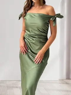 Sheath/Column Off-the-Shoulder Sleeveless Ruched Floor-Length Evening Dresses with Bow(s) — view 6