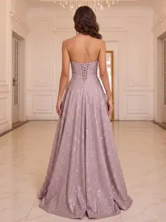 A-Line/Princess Strapless Sleeveless Floor-Length Evening Dresses with Split Side & Ruched — view 2
