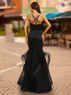 Trumpet/Mermaid V-Neck Sleeveless Tiered Prom Dresses — view 2