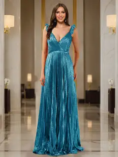 A-Line/Princess Plunging V-Neck Sleeveless Prom Dresses with Ruched — view 4