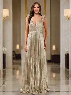 A-Line/Princess Plunging V-Neck Sleeveless Prom Dresses with Ruched — view 7