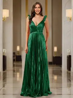 A-Line/Princess Plunging V-Neck Sleeveless Prom Dresses with Ruched — view 10
