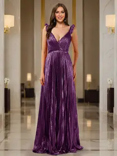 A-Line/Princess Plunging V-Neck Sleeveless Prom Dresses with Ruched — view 17
