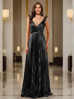A-Line/Princess Plunging V-Neck Sleeveless Prom Dresses with Ruched — view 21