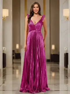 A-Line/Princess Plunging V-Neck Sleeveless Prom Dresses with Ruched — view 24