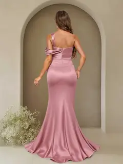 Sheath/Column One-Shoulder Sleeveless Sweep Train Formal Dresses with Split Side — view 2