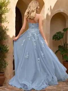 A-Line/Princess V-Neck Sleeveless Appliques Prom Dresses — view 2
