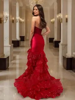 Trumpet/Mermaid Strapless Corset Ruffle Prom Dresses with Sequin Appliques — view 2