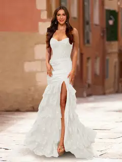 Trumpet/Mermaid Strapless Corset Ruffle Prom Dresses with Sequin Appliques — view 17