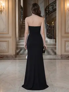 Trumpet/Mermaid Strapless Sleeveless Floor-Length Evening Dresses with Ruffles & Split Side — view 2