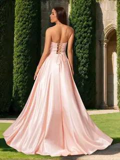 A-Line/Princess Strapless Sleeveless Floor-Length Evening Dresses with Split Side & Rhinestone — view 2