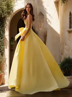 A-Line/Princess Sweetheart Sheer Corset Beaded Prom Dresses with Bow — view 2