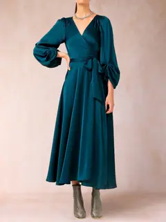 A-Line/Princess V-Neck 3/4 Sleeves Tea-Length Mother of the Bride Dresses with Belt — view 3