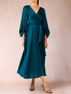 A-Line/Princess V-Neck 3/4 Sleeves Tea-Length Mother of the Bride Dresses with Belt — view 5