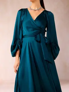A-Line/Princess V-Neck 3/4 Sleeves Tea-Length Mother of the Bride Dresses with Belt — view 6