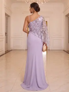 Trumpet/Mermaid Scoop Asymmetrical Floor-Length Evening Dresses with Ruffles & Bowknot — view 2