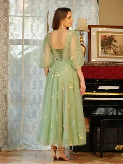 A-Line/Princess V-Neck Tulle Prom Dresses with Bowknot & Embroidery — view 8