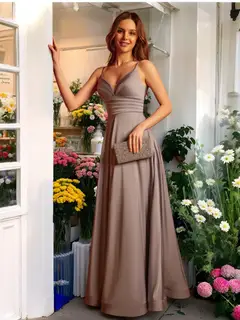 A-Line/Princess Spaghetti Straps Split Side Long Prom Dresses with Pockets — view 1