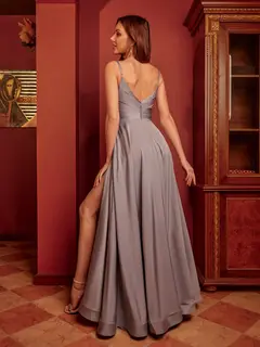 A-Line/Princess Spaghetti Straps Split Side Long Prom Dresses with Pockets — view 2