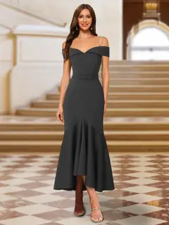 Trumpet/Mermaid Off-the-Shoulder Asymmetrical Evening Dresses with Sash & Ruffles — view 1