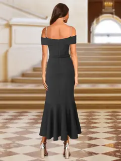 Trumpet/Mermaid Off-the-Shoulder Asymmetrical Evening Dresses with Sash & Ruffles — view 2