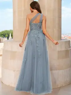 A-Line/Princess One-Shoulder Sleeveless Applique Prom Dresses — view 2