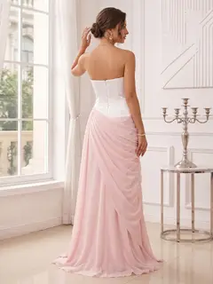 Sheath/Column Strapless Sleeveless Floor-Length Evening Dresses with Applique & Pleats — view 2