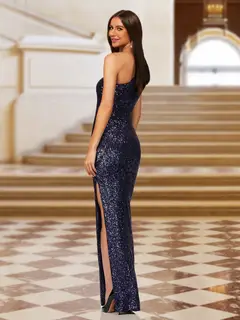 Sheath/Column One-Shoulder Sleeveless Evening Dresses with Split Side — view 2