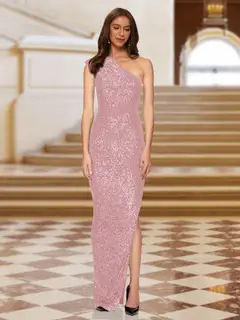 Sheath/Column One-Shoulder Sleeveless Evening Dresses with Split Side — view 4
