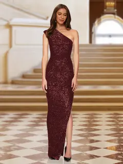 Sheath/Column One-Shoulder Sleeveless Evening Dresses with Split Side — view 5