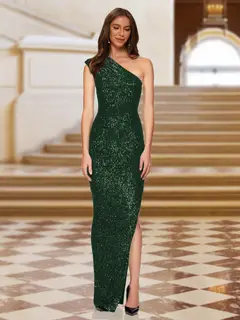 Sheath/Column One-Shoulder Sleeveless Evening Dresses with Split Side — view 6